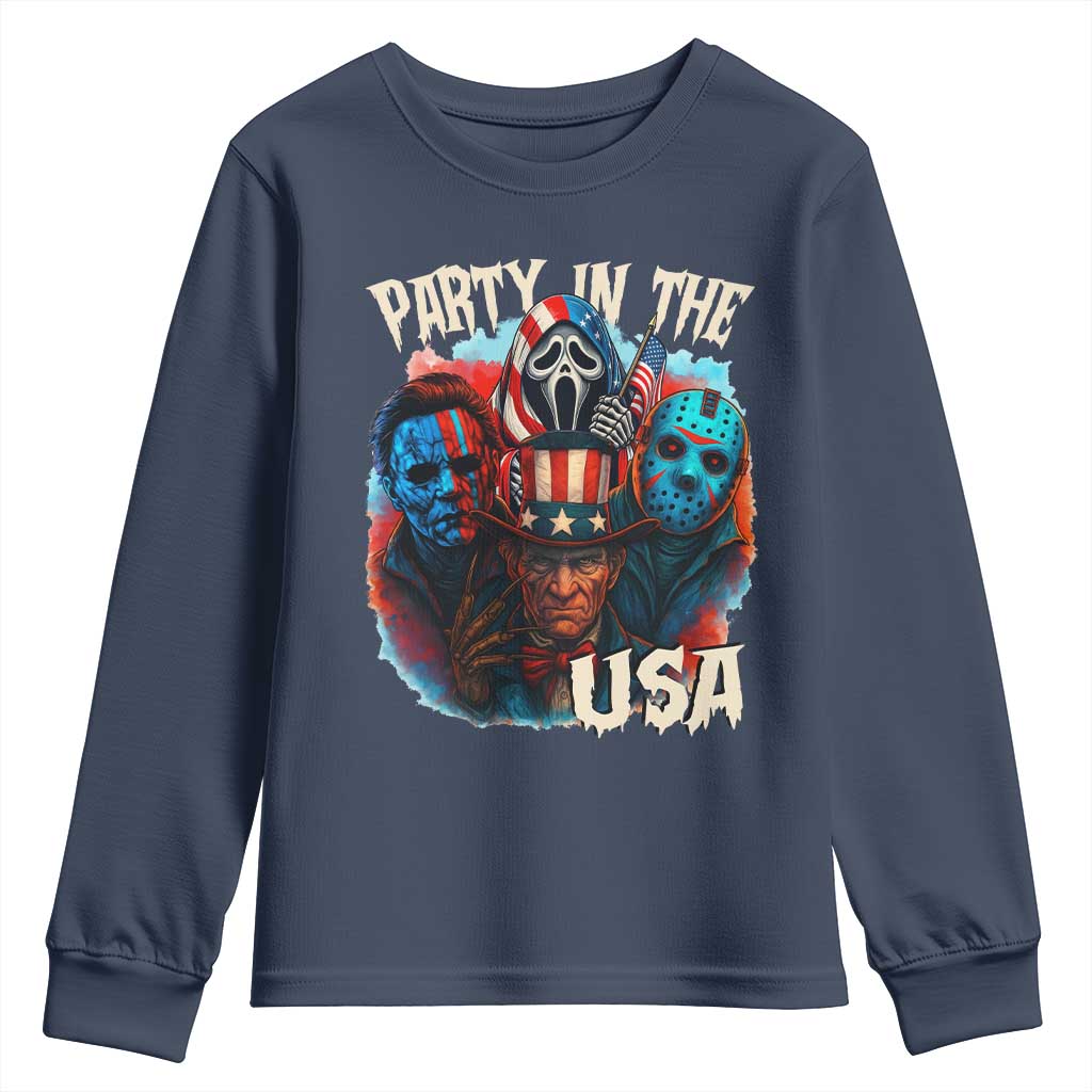 Funny Creepy 4th Of July Party In The USA Youth Sweatshirt 4th Of July Horror Movie Independence Day TS11 Navy Print Your Wear