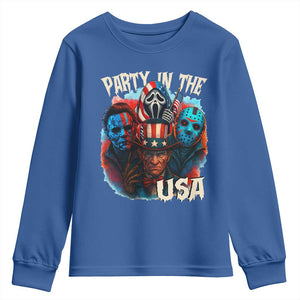 Funny Creepy 4th Of July Party In The USA Youth Sweatshirt 4th Of July Horror Movie Independence Day TS11 Royal Blue Print Your Wear