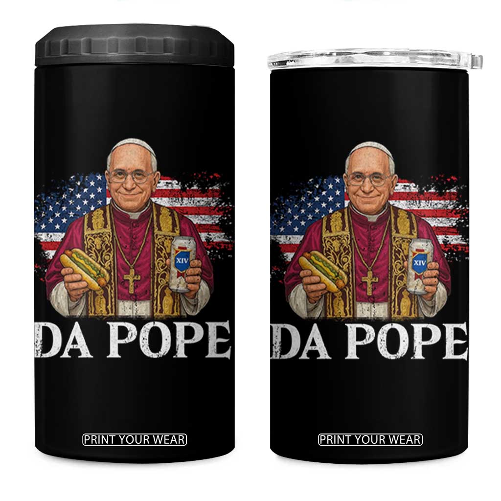 Funny Da Pope America Chicago Leo XIV 4 in 1 Can Cooler Tumbler Hotdog And Beer TS11 One Size: 16 oz Black Print Your Wear