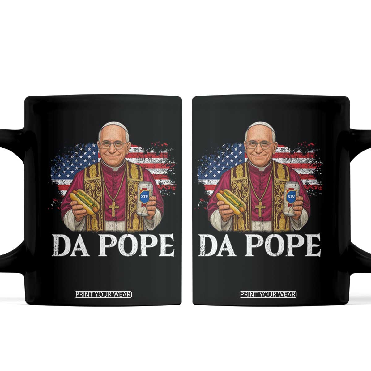 Funny Da Pope America Chicago Leo XIV Coffee Mug Hotdog And Beer TS11 Black Print Your Wear