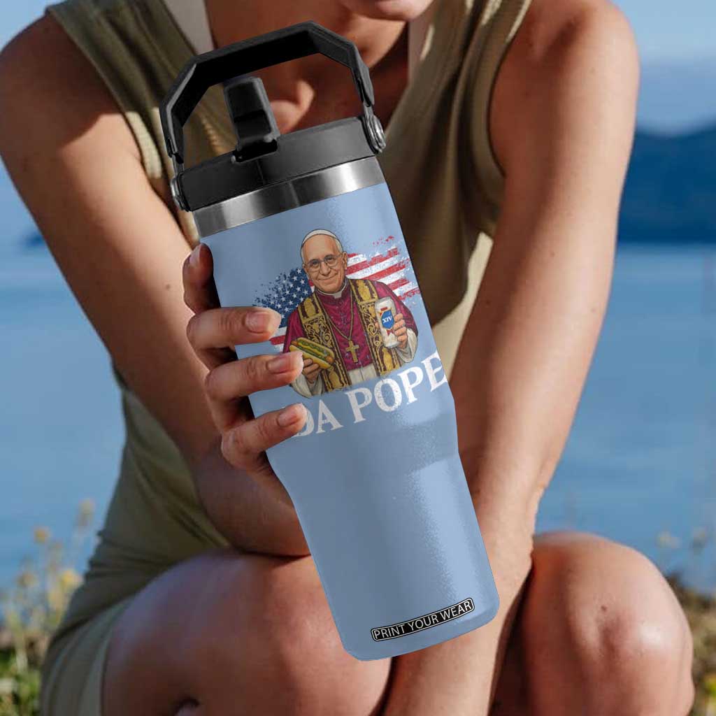 Funny Da Pope America Chicago Leo XIV Flip Straw Tumbler Hotdog And Beer TS11 One Size: 30 oz Light Blue Print Your Wear