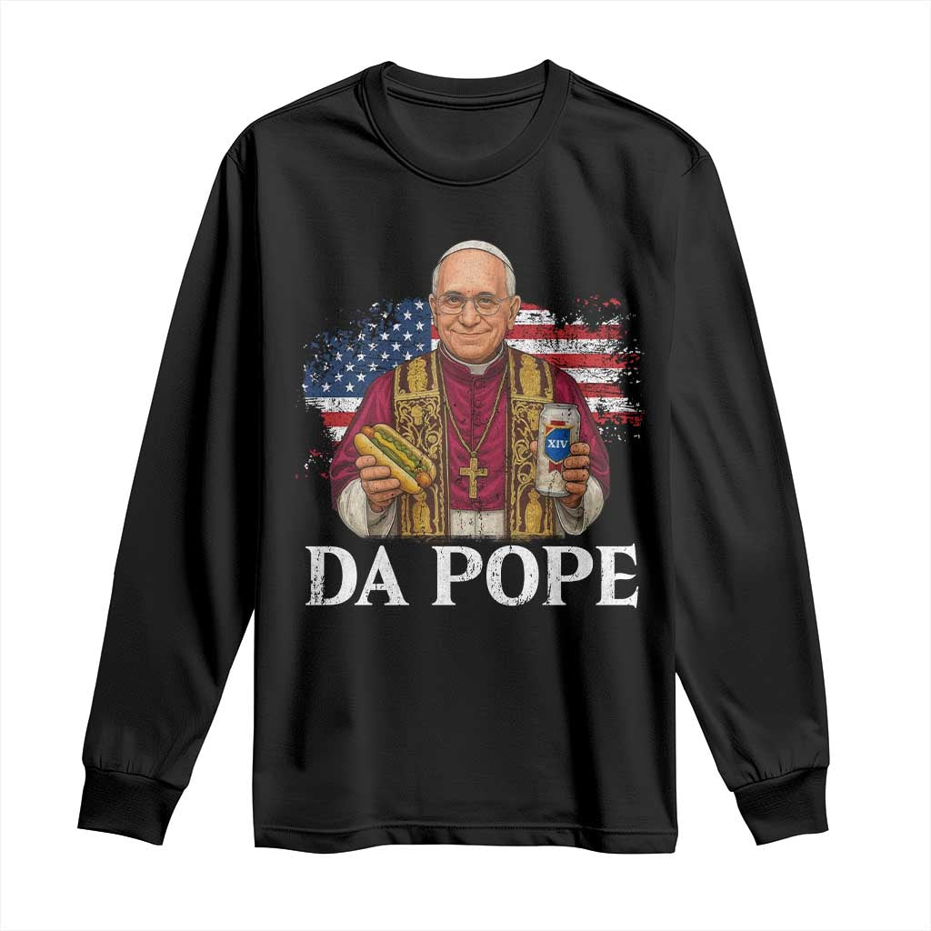 Funny Da Pope America Chicago Leo XIV Long Sleeve Shirt Hotdog And Beer TS11 Black Print Your Wear