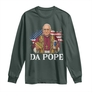 Funny Da Pope America Chicago Leo XIV Long Sleeve Shirt Hotdog And Beer TS11 Dark Forest Green Print Your Wear