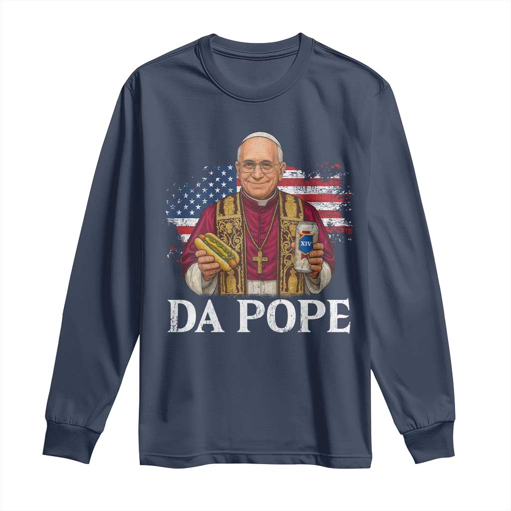Funny Da Pope America Chicago Leo XIV Long Sleeve Shirt Hotdog And Beer TS11 Navy Print Your Wear