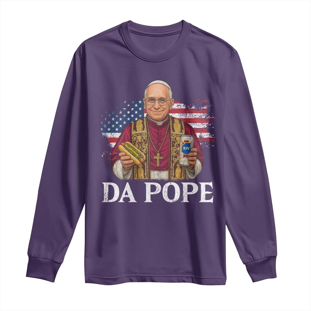 Funny Da Pope America Chicago Leo XIV Long Sleeve Shirt Hotdog And Beer TS11 Purple Print Your Wear
