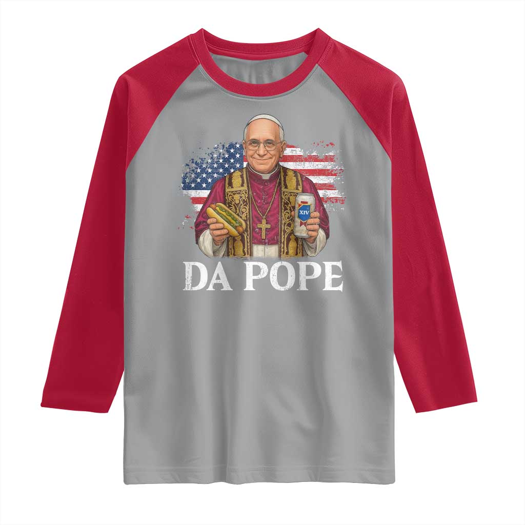 Funny Da Pope America Chicago Leo XIV Raglan Shirt Hotdog And Beer TS11 Sport Gray Red Print Your Wear