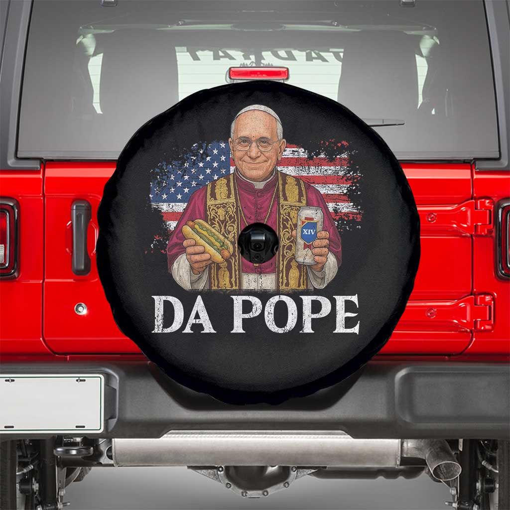 Funny Da Pope America Chicago Leo XIV Spare Tire Cover Hotdog And Beer TS11 Black Print Your Wear