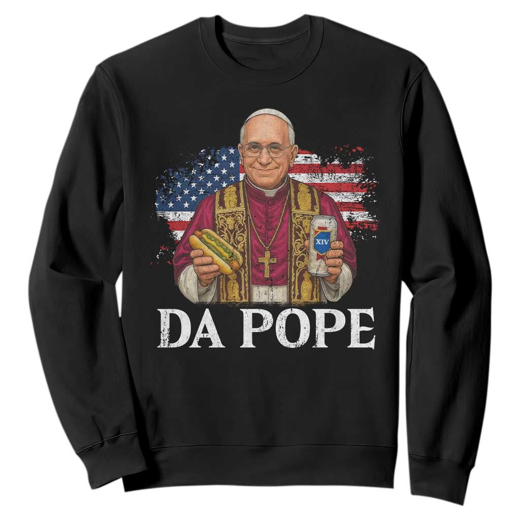 Funny Da Pope America Chicago Leo XIV Sweatshirt Hotdog And Beer TS11 Black Print Your Wear