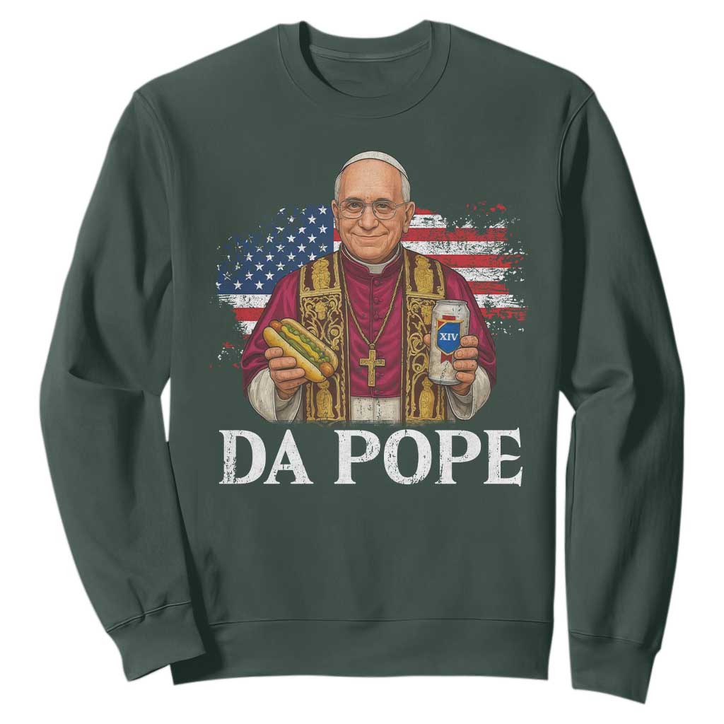 Funny Da Pope America Chicago Leo XIV Sweatshirt Hotdog And Beer TS11 Dark Forest Green Print Your Wear