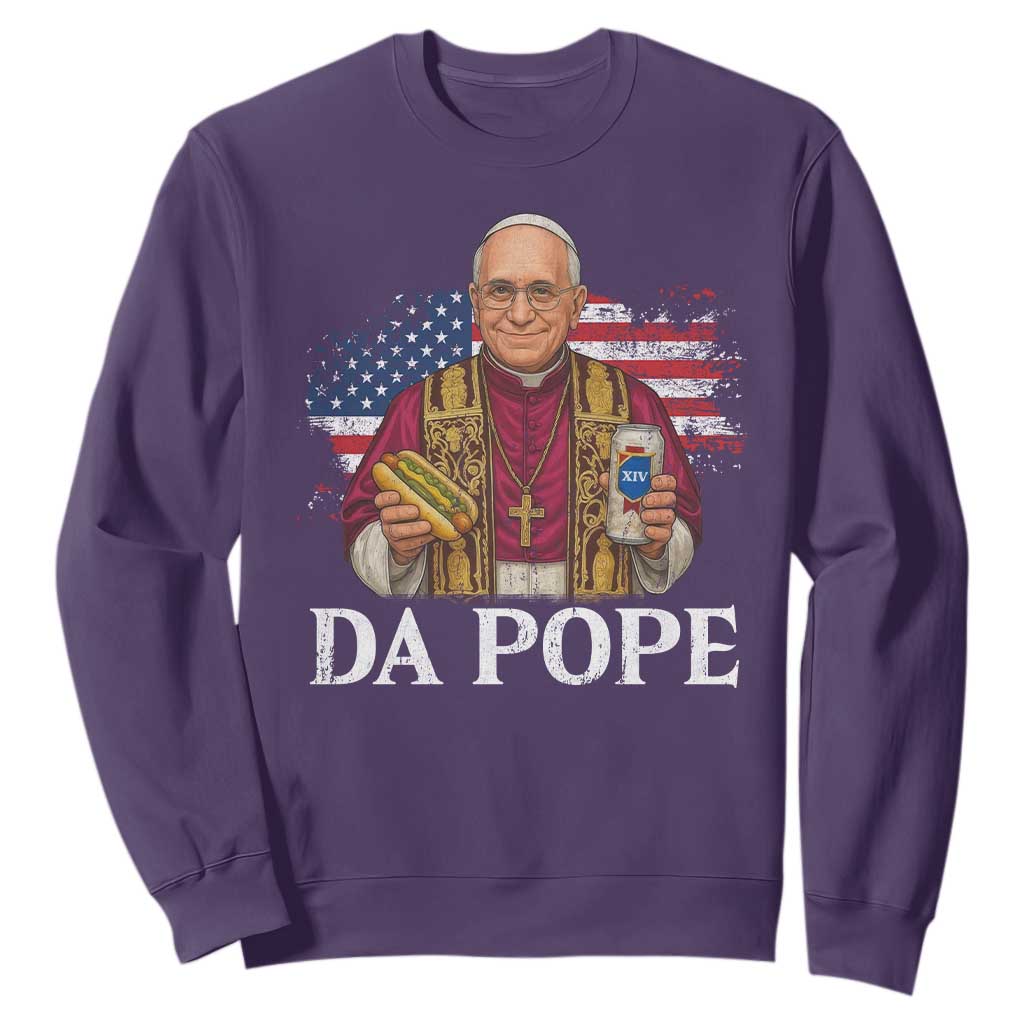 Funny Da Pope America Chicago Leo XIV Sweatshirt Hotdog And Beer TS11 Purple Print Your Wear