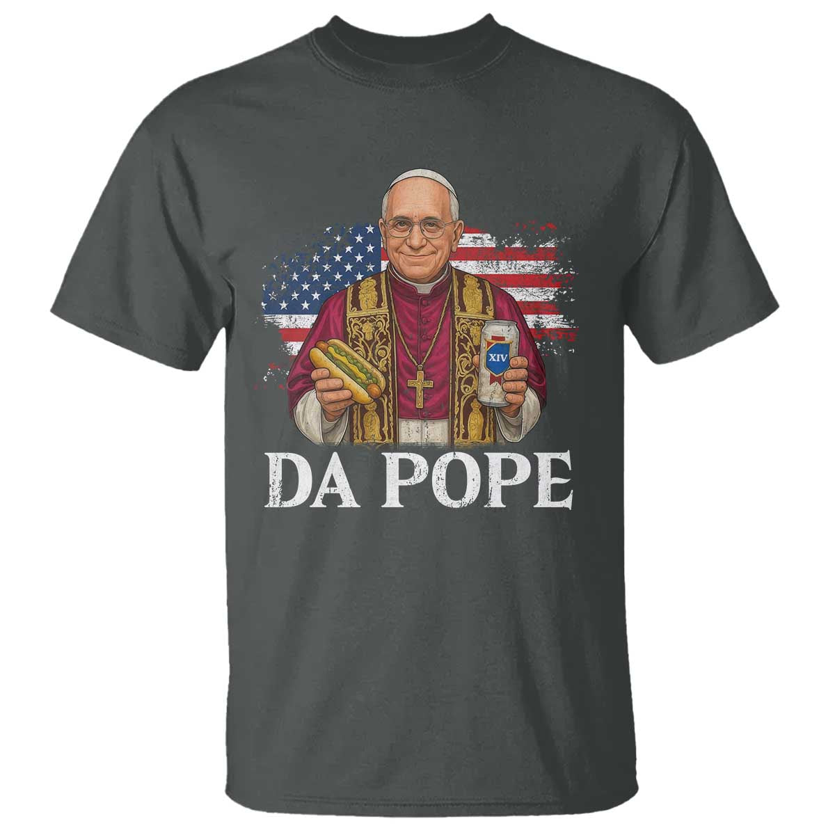 Funny Da Pope America Chicago Leo XIV T Shirt Hotdog And Beer TS11 Dark Heather Print Your Wear