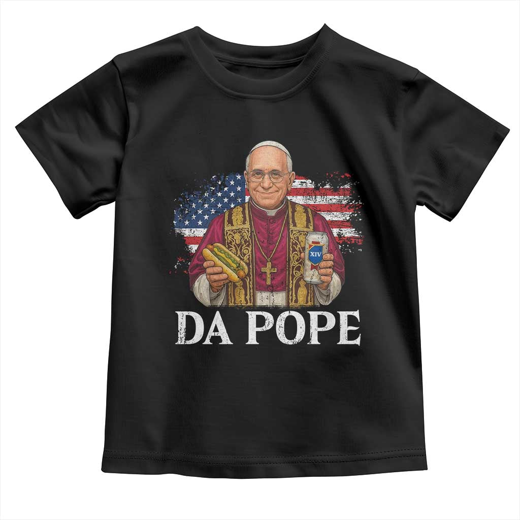 Funny Da Pope America Chicago Leo XIV Toddler T Shirt Hotdog And Beer TS11 Black Print Your Wear