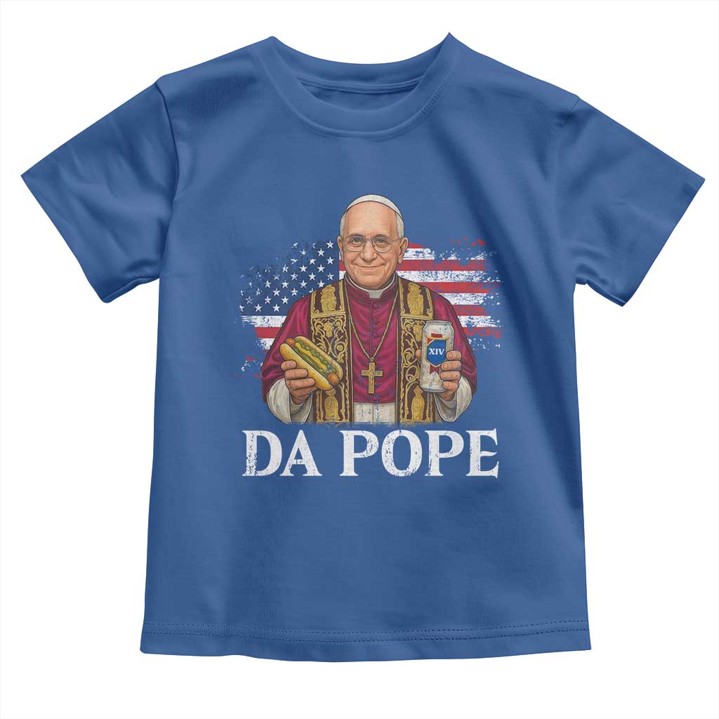 Funny Da Pope America Chicago Leo XIV Toddler T Shirt Hotdog And Beer TS11 Royal Blue Print Your Wear