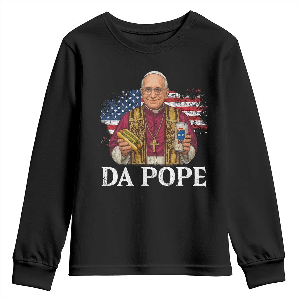 Funny Da Pope America Chicago Leo XIV Youth Sweatshirt Hotdog And Beer TS11 Black Print Your Wear