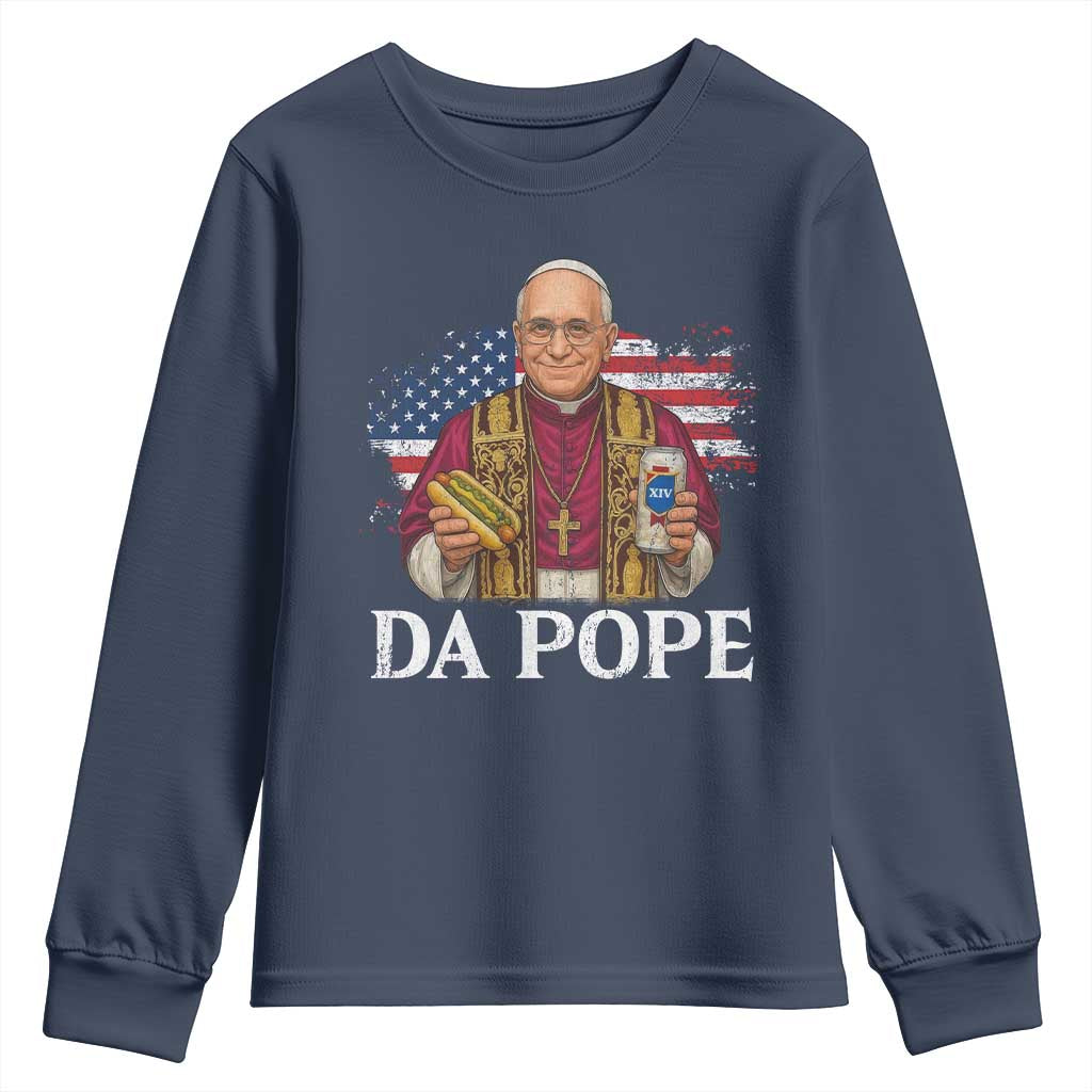 Funny Da Pope America Chicago Leo XIV Youth Sweatshirt Hotdog And Beer TS11 Navy Print Your Wear