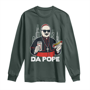 Funny Da Pope Chicago Hot Dog Long Sleeve Shirt 267th Pope Leo XIV TS02 Dark Forest Green Print Your Wear