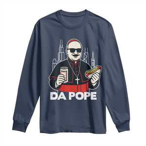 Funny Da Pope Chicago Hot Dog Long Sleeve Shirt 267th Pope Leo XIV TS02 Navy Print Your Wear