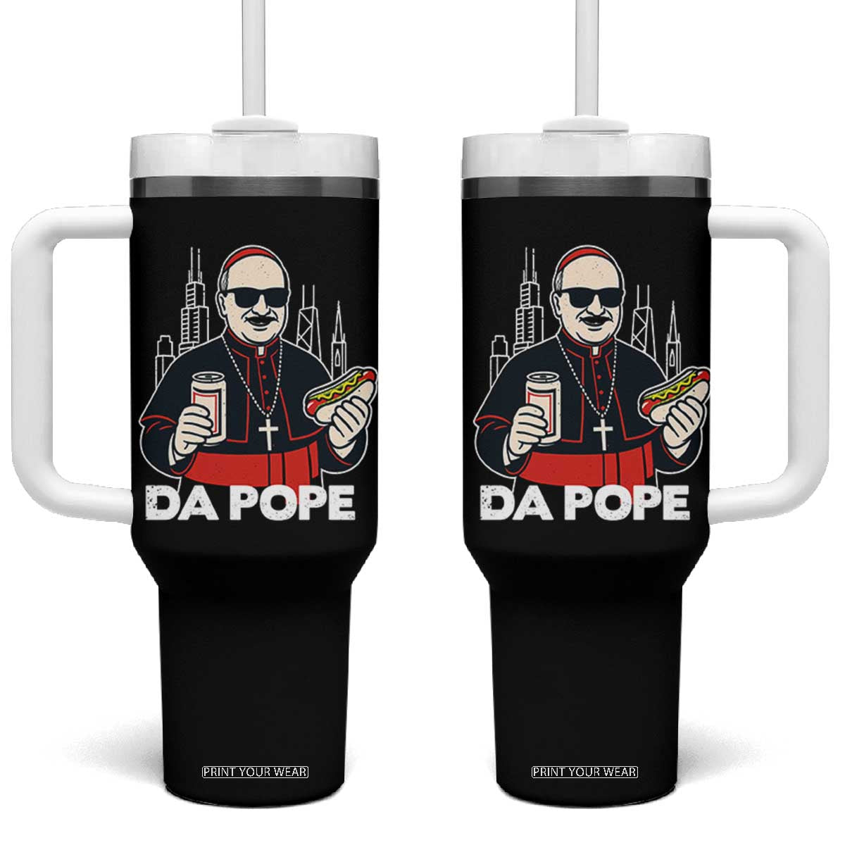 Funny Da Pope Chicago Hot Dog Tumbler With Handle 267th Pope Leo XIV TS02 One Size: 40 oz Black Print Your Wear
