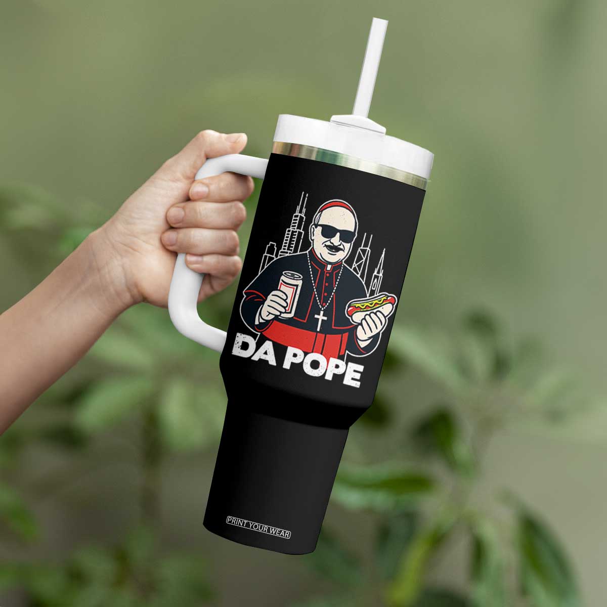 Funny Da Pope Chicago Hot Dog Tumbler With Handle 267th Pope Leo XIV TS02 Print Your Wear