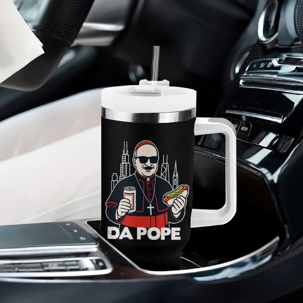 Funny Da Pope Chicago Hot Dog Tumbler With Handle 267th Pope Leo XIV TS02 Print Your Wear