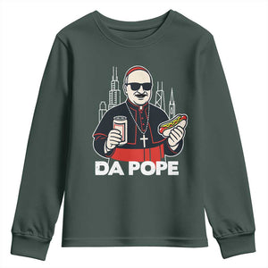 Funny Da Pope Chicago Hot Dog Youth Sweatshirt 267th Pope Leo XIV TS02 Dark Forest Green Print Your Wear
