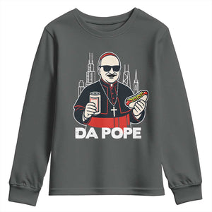 Funny Da Pope Chicago Hot Dog Youth Sweatshirt 267th Pope Leo XIV TS02 Dark Heather Print Your Wear