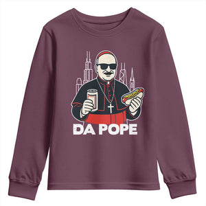 Funny Da Pope Chicago Hot Dog Youth Sweatshirt 267th Pope Leo XIV TS02 Maroon Print Your Wear