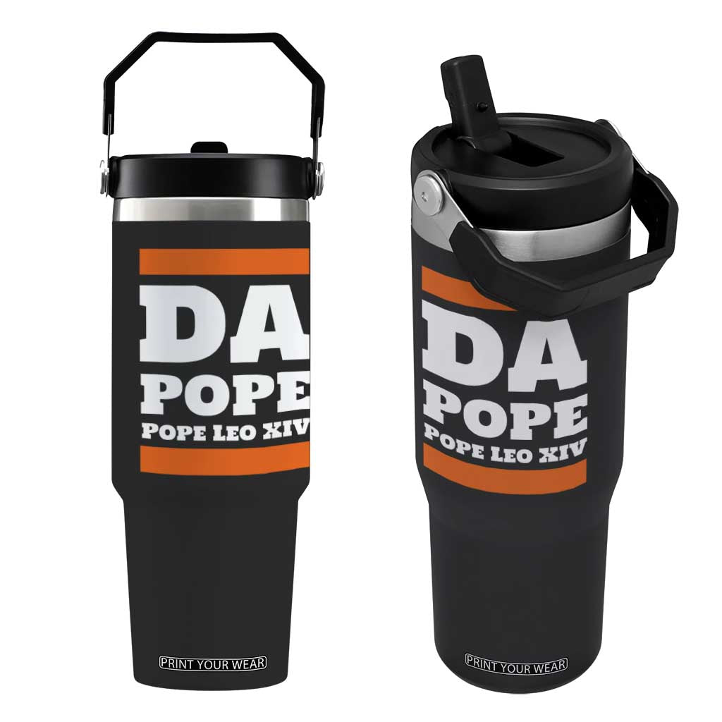 Funny Da Pope From America Chicago Pope Leo XIV Flip Straw Tumbler TS11 One Size: 30 oz Black Print Your Wear