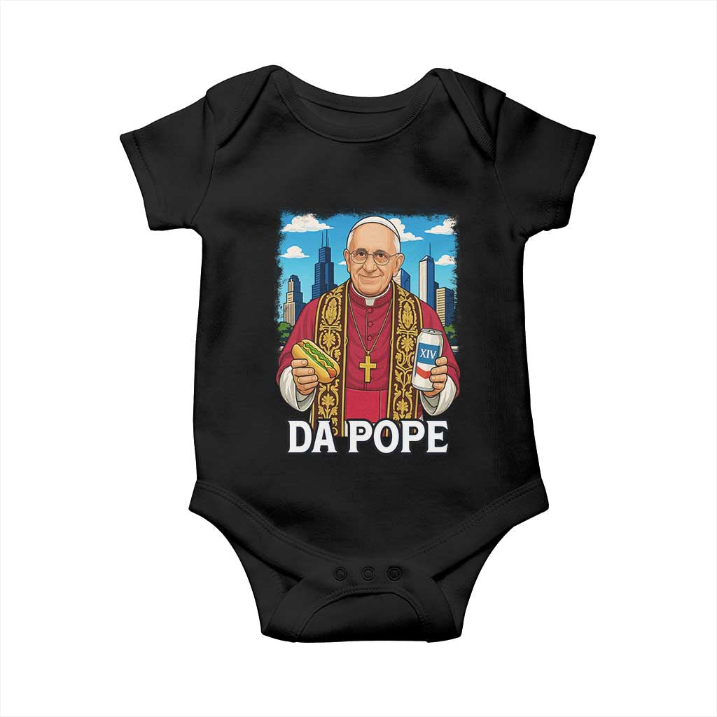 Funny Da Pope Leo XIV Baby Onesie 267th Pope Chicago Hot Dog and Beer TS02 Black Print Your Wear