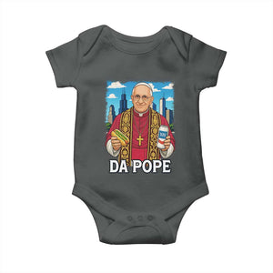 Funny Da Pope Leo XIV Baby Onesie 267th Pope Chicago Hot Dog and Beer TS02 Dark Heather Print Your Wear