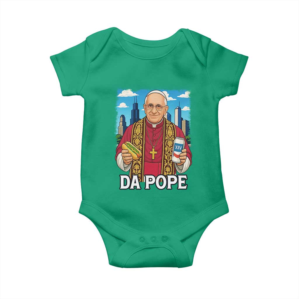 Funny Da Pope Leo XIV Baby Onesie 267th Pope Chicago Hot Dog and Beer TS02 Irish Green Print Your Wear
