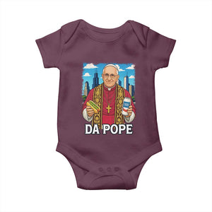 Funny Da Pope Leo XIV Baby Onesie 267th Pope Chicago Hot Dog and Beer TS02 Maroon Print Your Wear