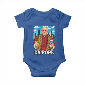 Funny Da Pope Leo XIV Baby Onesie 267th Pope Chicago Hot Dog and Beer TS02 Royal Blue Print Your Wear