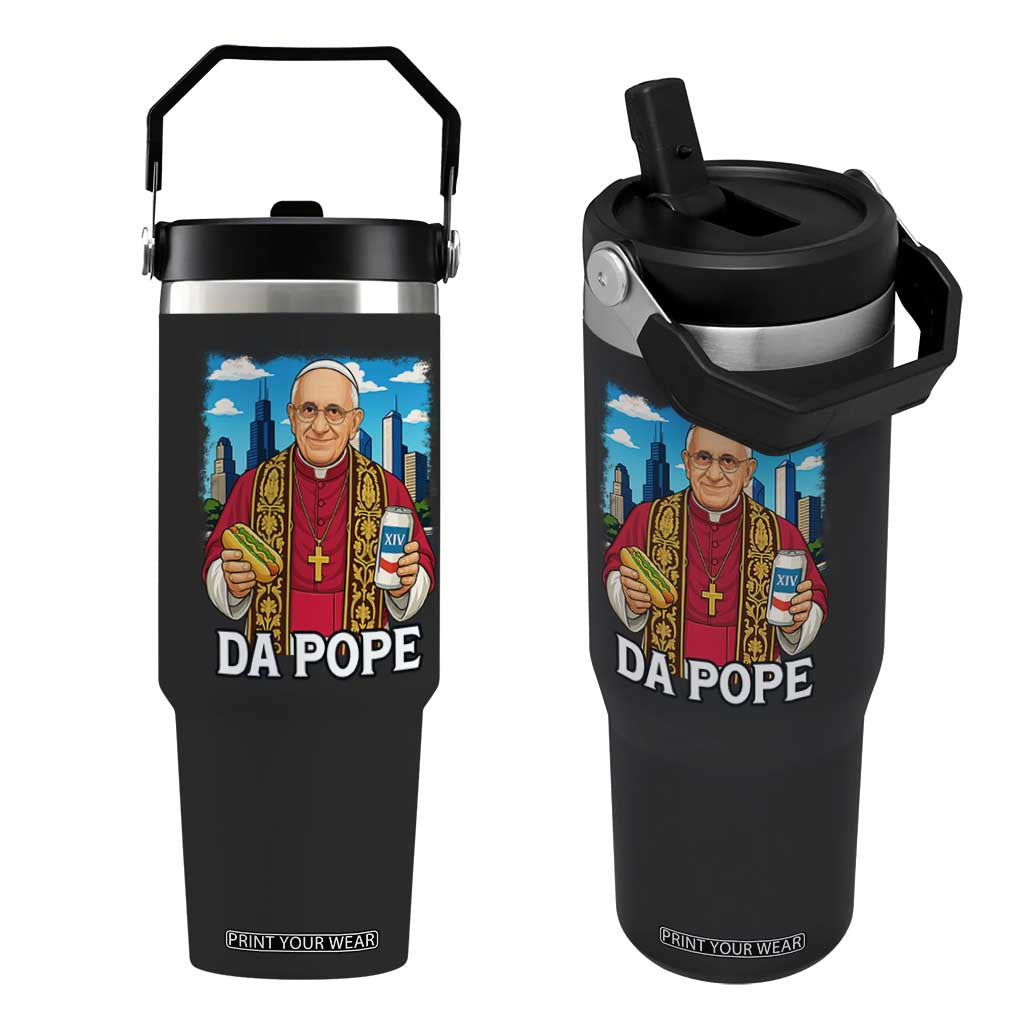 Funny Da Pope Leo XIV Flip Straw Tumbler 267th Pope Chicago Hot Dog and Beer TS02 One Size: 30 oz Black Print Your Wear