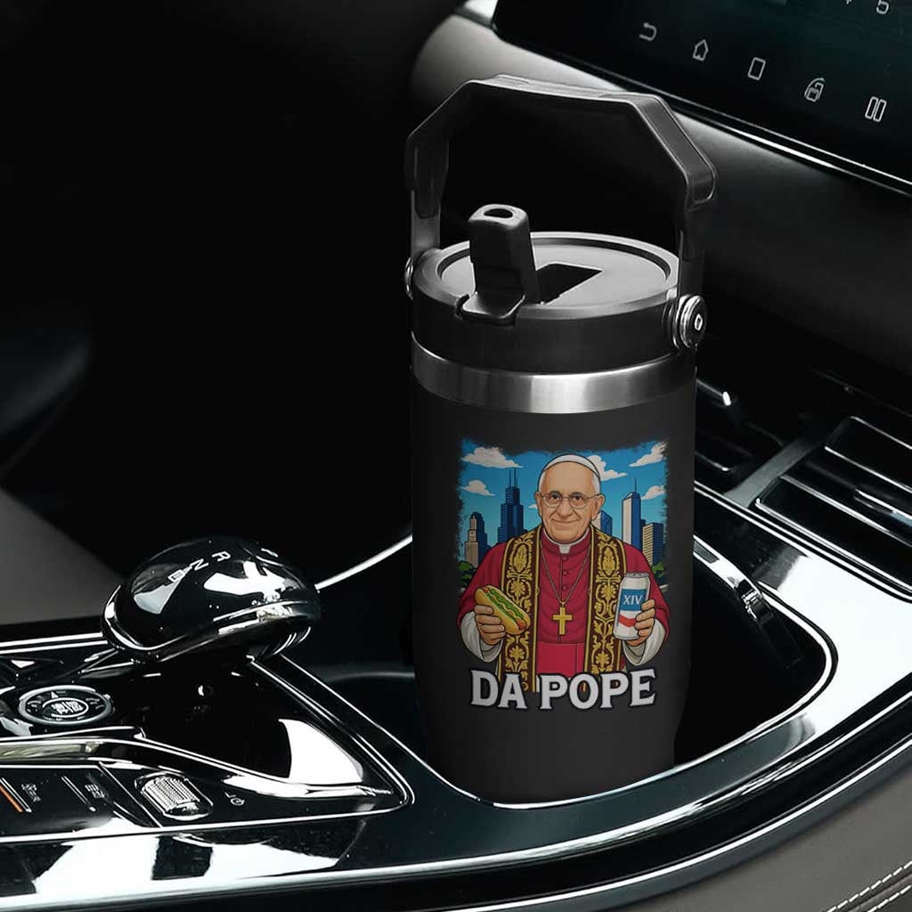 Funny Da Pope Leo XIV Flip Straw Tumbler 267th Pope Chicago Hot Dog and Beer TS02 Print Your Wear