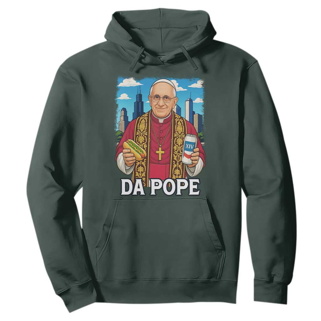 Funny Da Pope Leo XIV Hoodie 267th Pope Chicago Hot Dog and Beer TS02 Dark Forest Green Print Your Wear