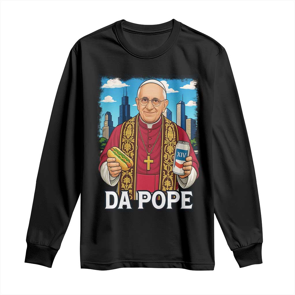Funny Da Pope Leo XIV Long Sleeve Shirt 267th Pope Chicago Hot Dog and Beer TS02 Black Print Your Wear