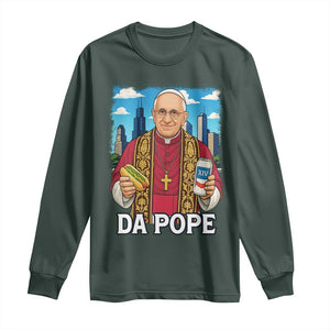 Funny Da Pope Leo XIV Long Sleeve Shirt 267th Pope Chicago Hot Dog and Beer TS02 Dark Forest Green Print Your Wear