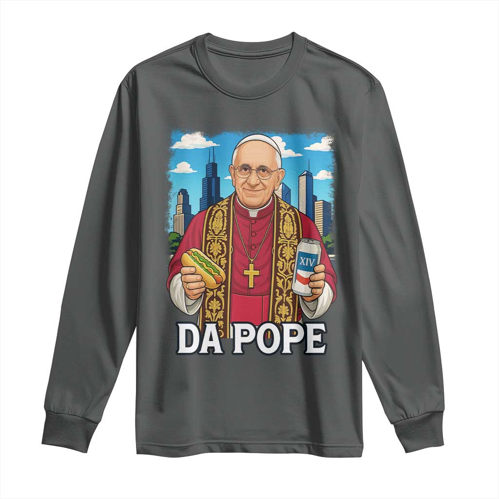 Funny Da Pope Leo XIV Long Sleeve Shirt 267th Pope Chicago Hot Dog and Beer TS02 Dark Heather Print Your Wear
