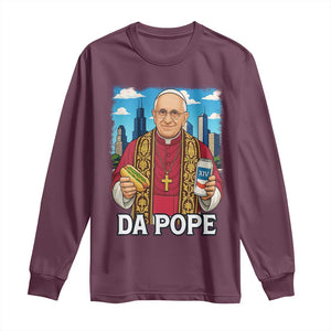 Funny Da Pope Leo XIV Long Sleeve Shirt 267th Pope Chicago Hot Dog and Beer TS02 Maroon Print Your Wear