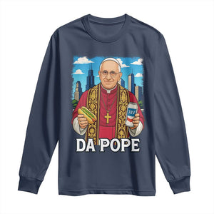 Funny Da Pope Leo XIV Long Sleeve Shirt 267th Pope Chicago Hot Dog and Beer TS02 Navy Print Your Wear