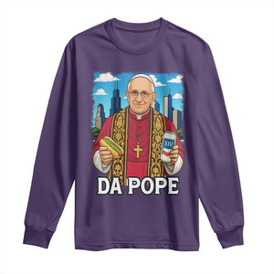 Funny Da Pope Leo XIV Long Sleeve Shirt 267th Pope Chicago Hot Dog and Beer TS02 Purple Print Your Wear