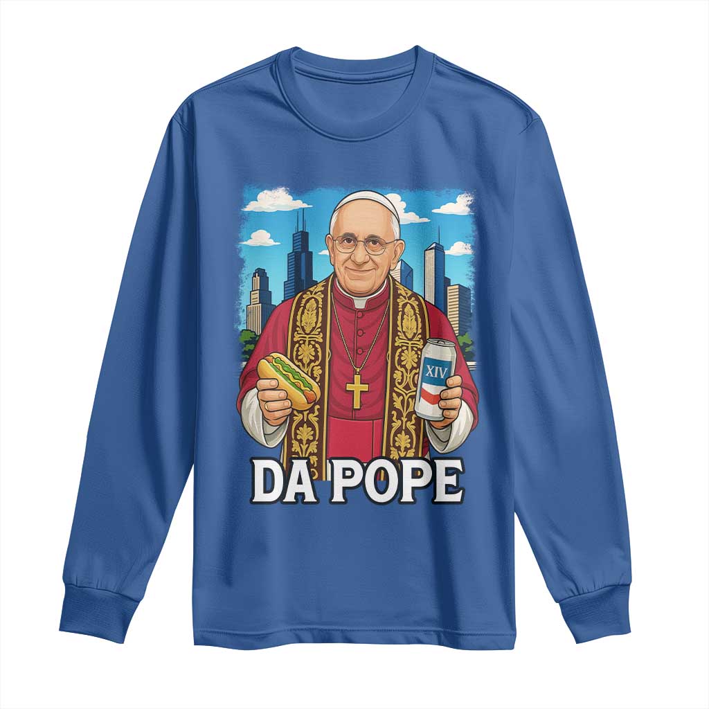 Funny Da Pope Leo XIV Long Sleeve Shirt 267th Pope Chicago Hot Dog and Beer TS02 Royal Blue Print Your Wear