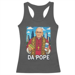 Funny Da Pope Leo XIV Racerback Tank Top 267th Pope Chicago Hot Dog and Beer TS02 Dark Heather Print Your Wear
