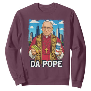 Funny Da Pope Leo XIV Sweatshirt 267th Pope Chicago Hot Dog and Beer TS02 Maroon Print Your Wear