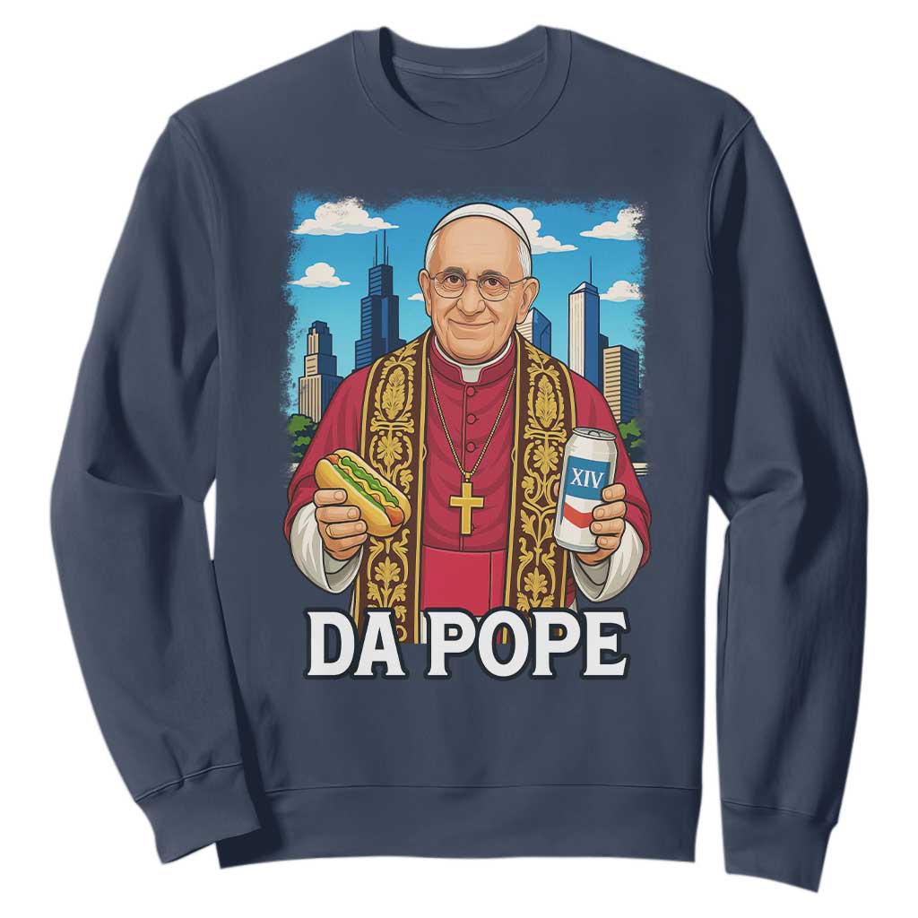 Funny Da Pope Leo XIV Sweatshirt 267th Pope Chicago Hot Dog and Beer TS02 Navy Print Your Wear