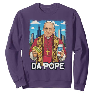 Funny Da Pope Leo XIV Sweatshirt 267th Pope Chicago Hot Dog and Beer TS02 Purple Print Your Wear