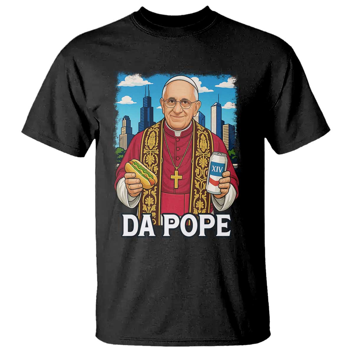 Funny Da Pope Leo XIV T Shirt 267th Pope Chicago Hot Dog and Beer TS02 Black Print Your Wear