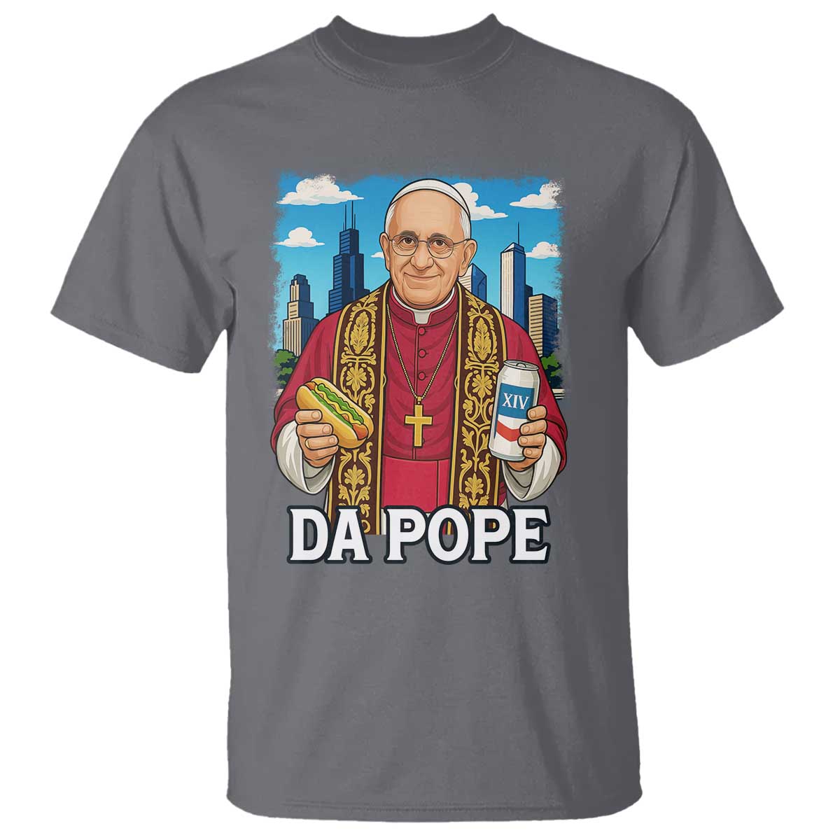 Funny Da Pope Leo XIV T Shirt 267th Pope Chicago Hot Dog and Beer TS02 Charcoal Print Your Wear