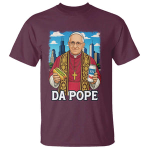 Funny Da Pope Leo XIV T Shirt 267th Pope Chicago Hot Dog and Beer TS02 Maroon Print Your Wear